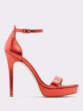 Aldo 5” Shiny Red Faux Snake Skin Heel